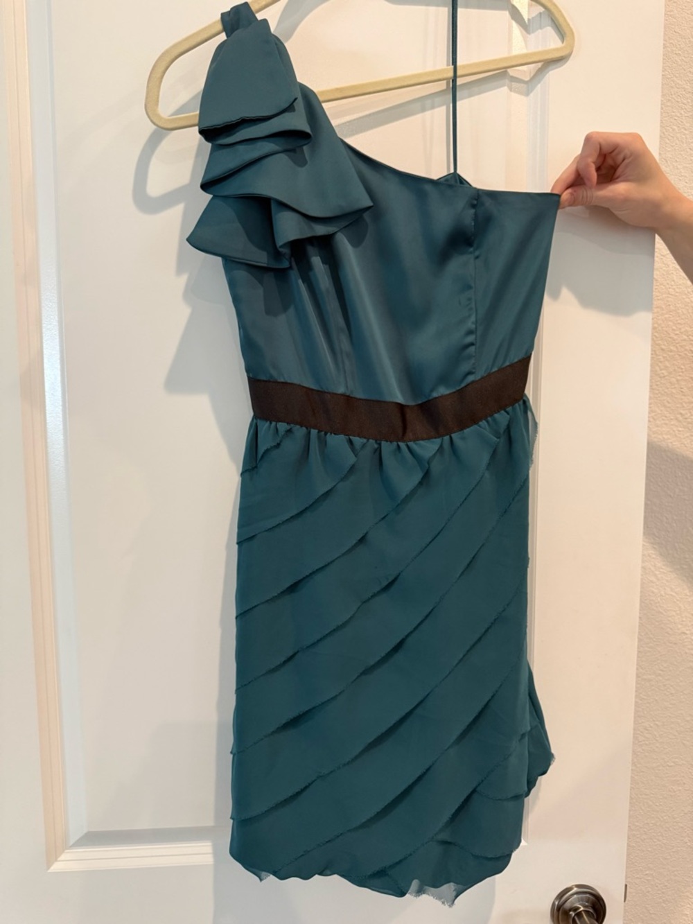 LC Lauren Conrad Teal One-Shoulder Ruffle Cocktail Dress